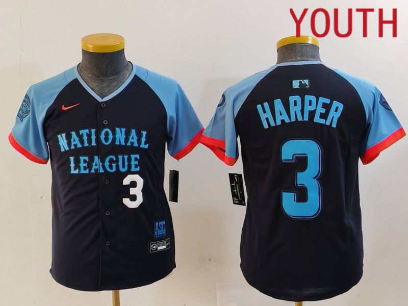 Youth Philadelphia Phillies 3 Harper Blue All star 2024 Nike MLB Jersey style 5